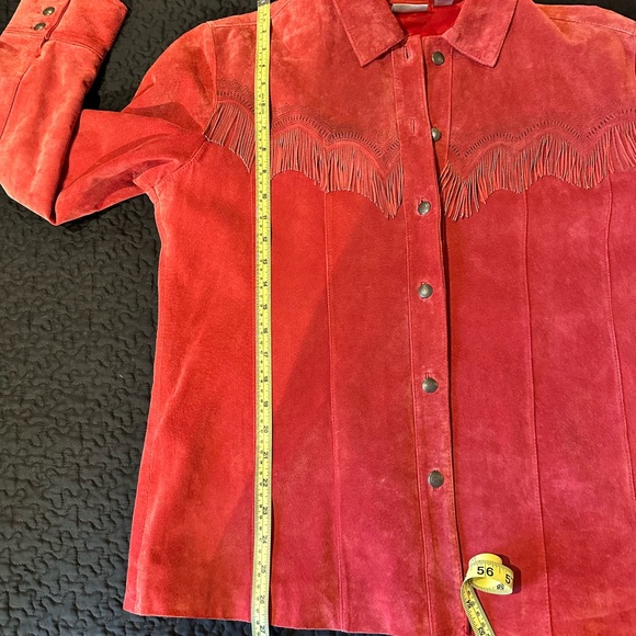 Chico's Western Style Red Suede Leather Jacket with Fringe - Picture 5 of 6
